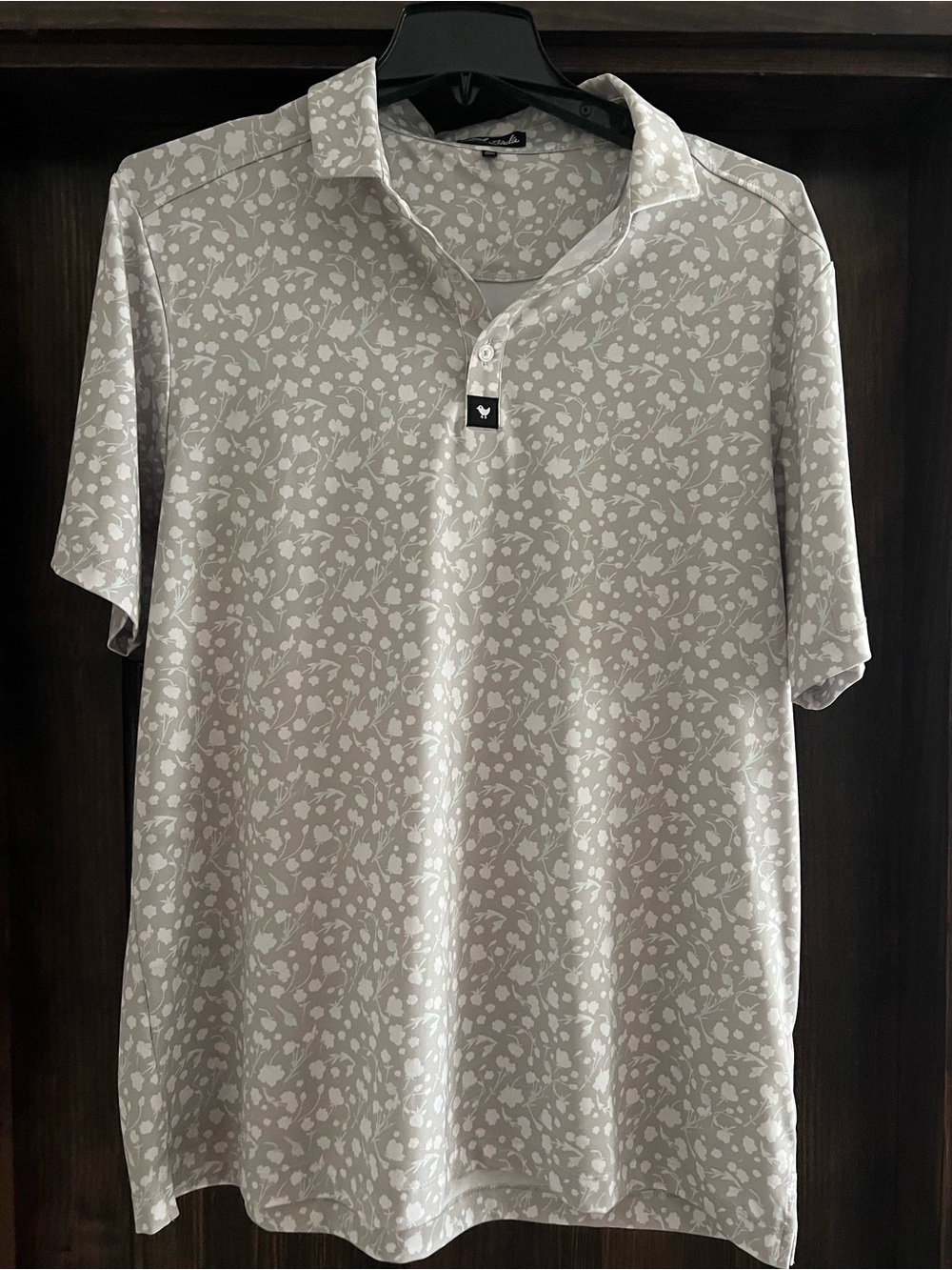 Bad Birdie Men's Light Gray Polo with floral Ivory Leaf 2XL 2.0 baby Lush core